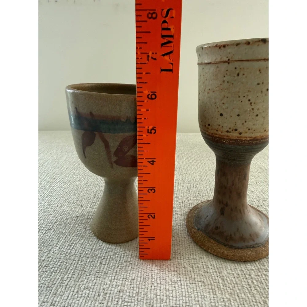 Vintage Stewartson Studio Art Pottery Wine Goblets Chalice Set of 2 MCM Signed